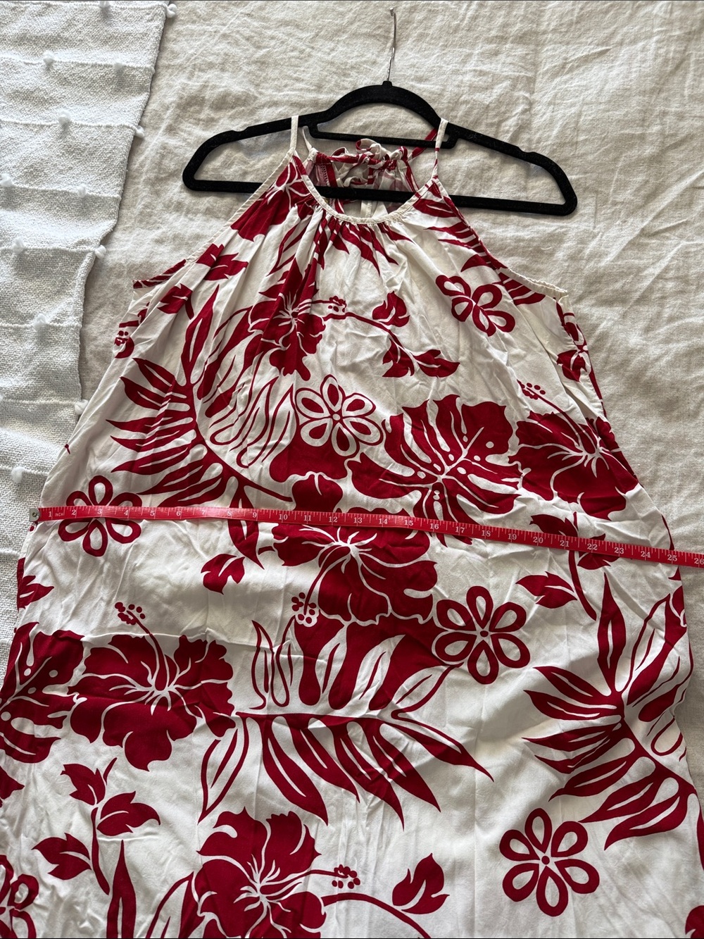 Red & White/Light Cream Floral Midi Dress - Sleeveless Summer Maxi - Picture 7 of 7
